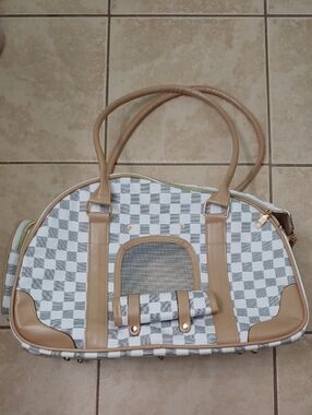 Boujee Pet Carrier Checkered Shoulder Dog Purse For Small Animals